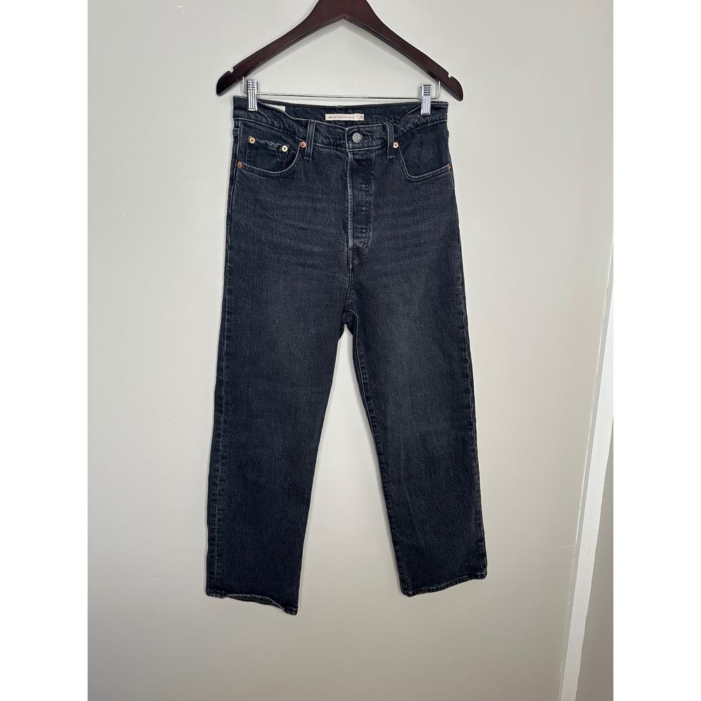 Levi's Women's Premium Denim Ribcage‎ Straight Ankle Jeans Black Wash Size 29